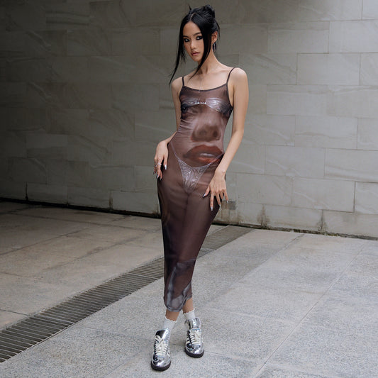 DESERT CRUCIFIX MESH MIDI VISION DRESS